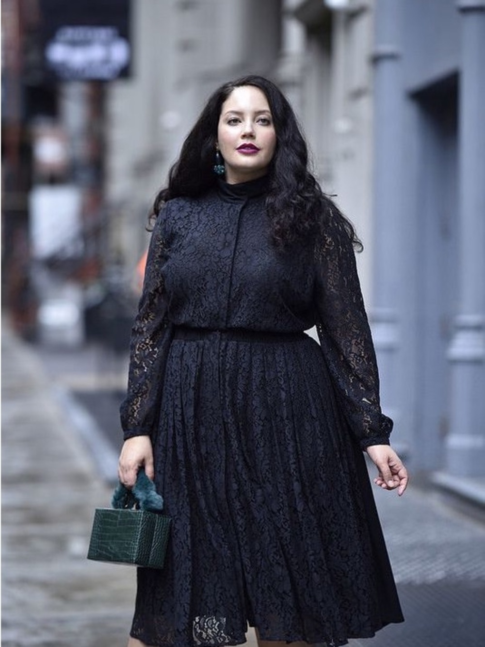 RARE FIND Lane Bryant x Girl with Curves Black Lace Long-Sleeve Midi Dress